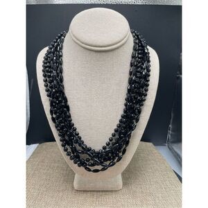 Vintage Multi Strand Plastic Black Beaded Necklace Retro Grandma